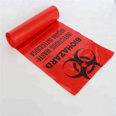 24 X 31in بلاستيك أحمر Biohazard كيس قمامة لفة التمريض المنزلي الاستخدام