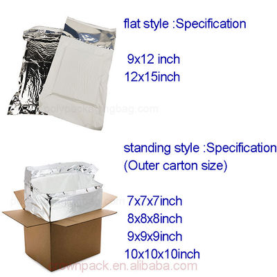 أكياس معزولة من أوراق الألومنيوم الفضية سفينة صغيرة الحجم البضائع الحساسة للحرارة المعزولة المغلفات المعدنية للبرد